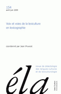 Études de linguistique appliquée, no 154